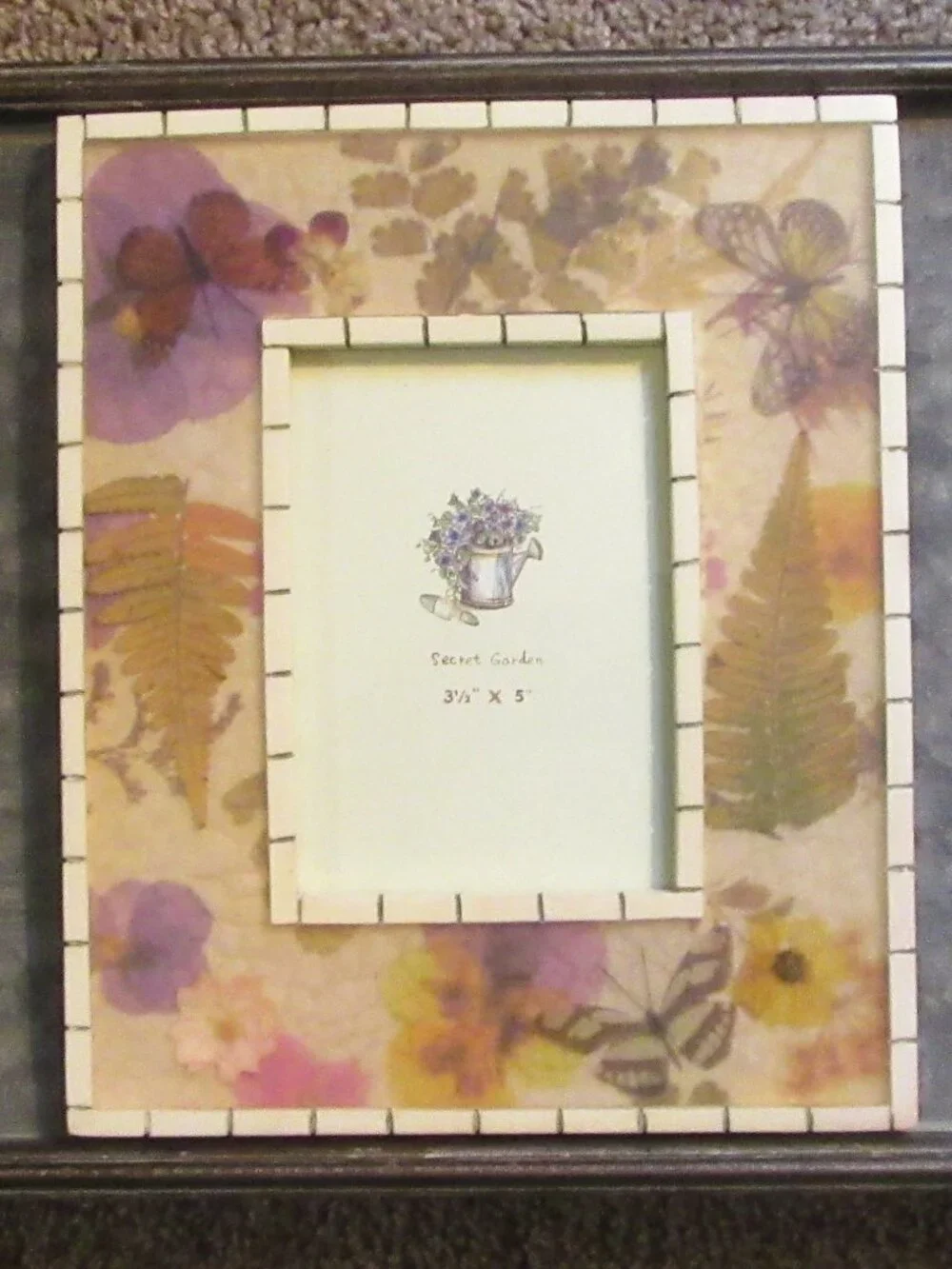 Vtg 80s Dried Flower resin tiled picture frame for 3.5 x 5 in photo; grandmacore